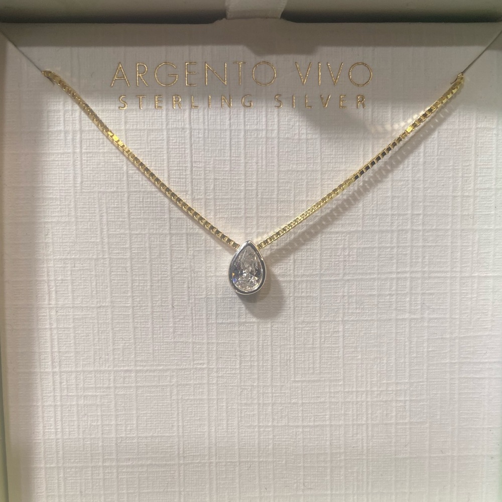 Argento Vivo Gold Chain with Silver Teardrop Pendant